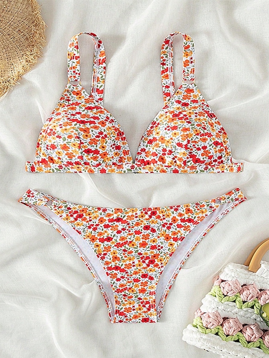 Női Fürdőruha Bikini 2 darab Merész Fürdőruha Nyitott hátú Vékony Szabadság Strandruházat Virágos V-alakú Ujjatlan Fürdőruhák 2025 - $16.49 –P10