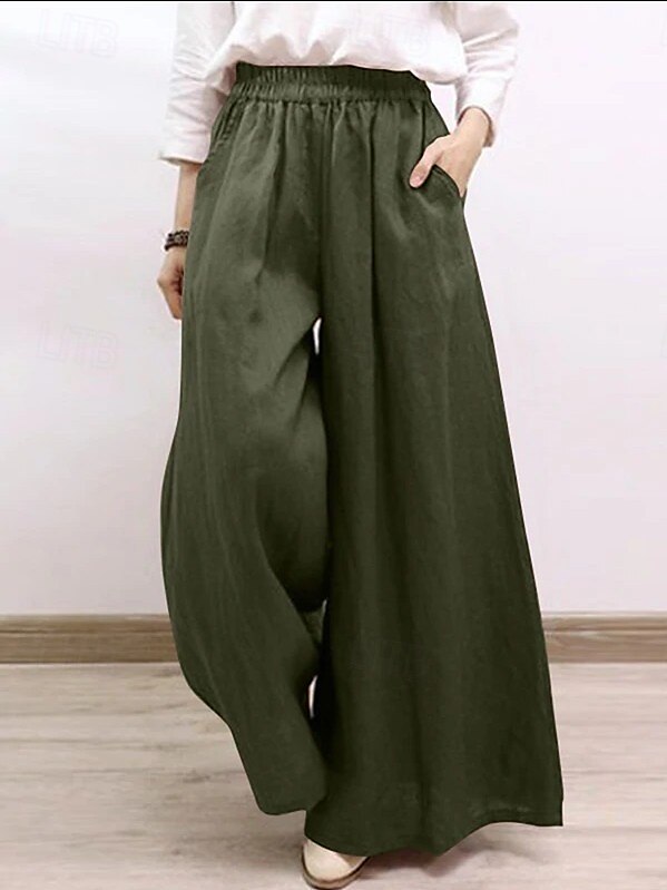 Mujer Chinos Vintage Moda Básico Longitud total Alta cintura Plano Bolsillo Comodidad Rígido Exterior Vacaciones Yoga Granate Azul Marino Oscuro Caqui Verde Ejército Verano Primavera Otoño Invierno 2025 - $20.99 –P6