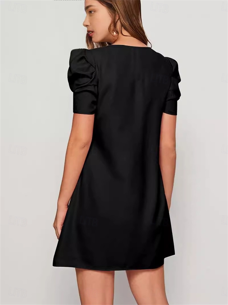 Ženské mini šaty tričkové šaty tee šaty shift šaty A-line šaty jednobarevné puff sleeve šaty neformální dovolená každodenní regular fit grafické krátký rukáv kulatý výstřih černá červená tmavě zelená 2025 - $18.99 –P4