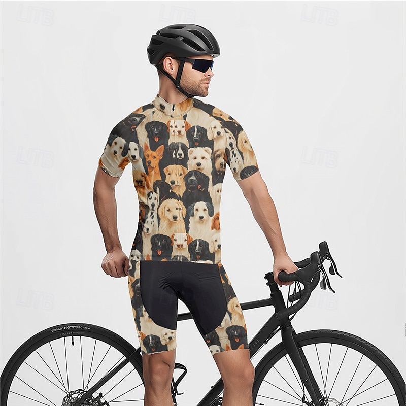 Men's Cycling Jersey with Shorts Dog Short Sleeve Bike Clothing Suit with 3 Rear Pockets Mountain Bike MTB Road Bike Cycling Front Zipper Sweat wicking Comfortable Breathable Sports Black Yellow Dark 2025 - $47.99 –P19