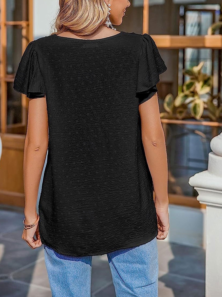 Pentru femei Tricou Simplu Modă Modern Casual Manșon scurt În V Topuri obișnuite Zilnic Sfârșit de săptămână Bufantă Negru Alb Roz Îmbujorat Vară Primăvară 2025 - $23.99 –P9