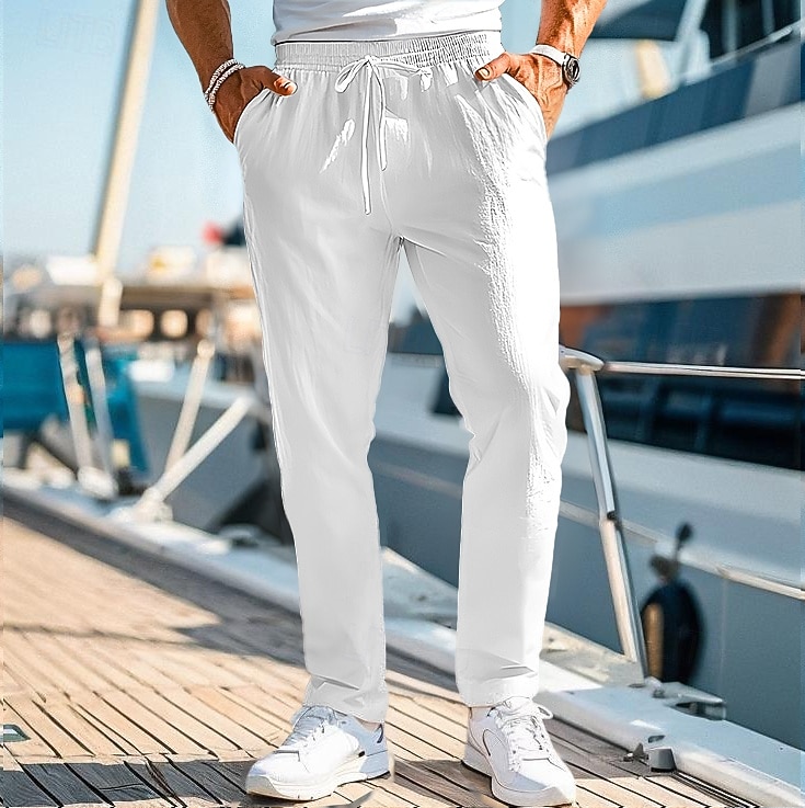 Per uomo Pantaloni di lino Pantaloni Pantaloni estivi Pantaloni da spiaggia A cordoncino Vita elastica Gamba dritta Liscio Comfort Traspirante Informale Giornaliero Per eventi Di tendenza Classico del 2025 a $20.99 –P4