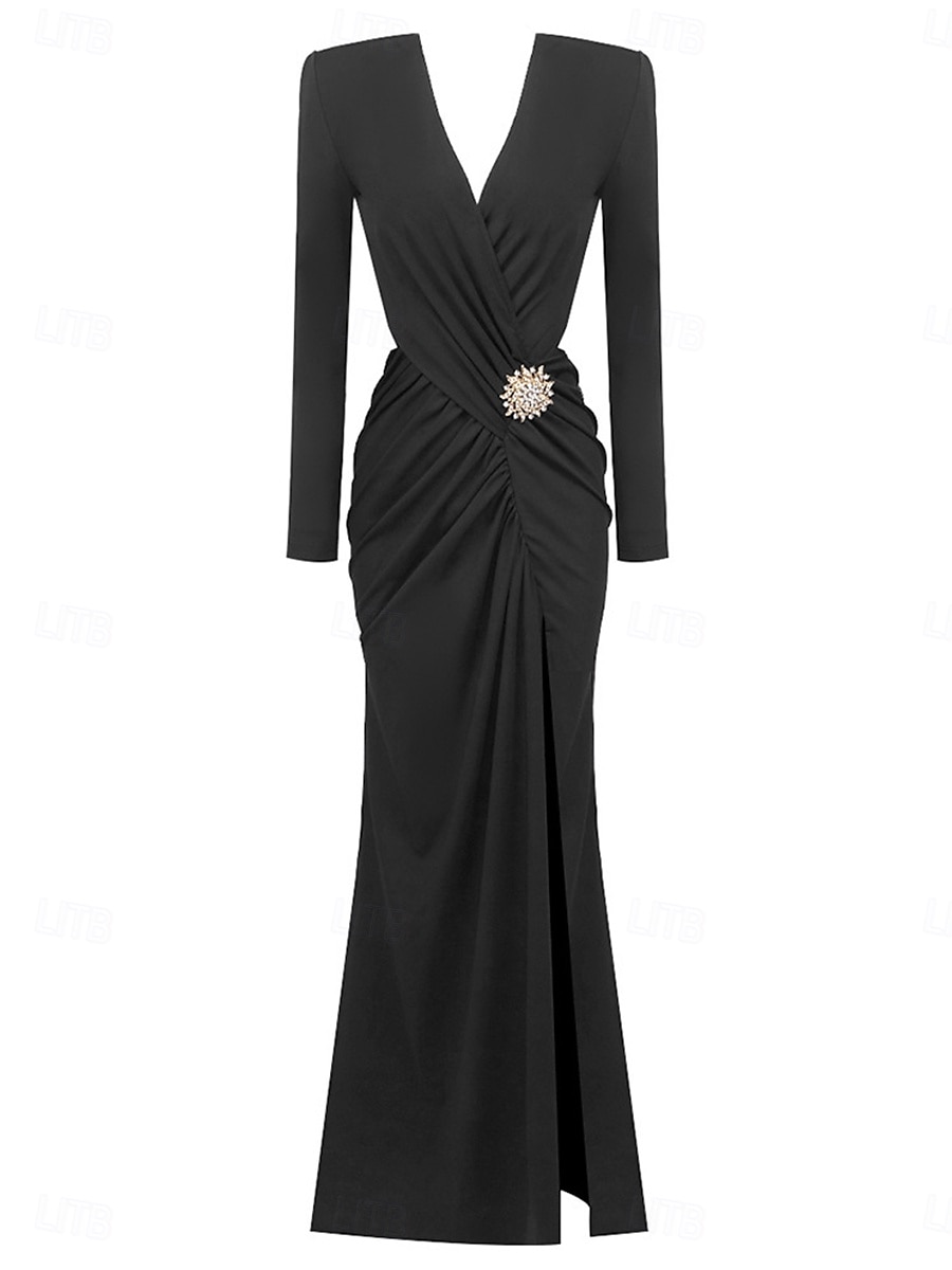 Abiti da ballo A-Line Vestito da festa Carnevale Festa Lunghezza al pavimento Maniche lunghe V Collo Poliestere con Strass del 2025 a $80.99 –P8