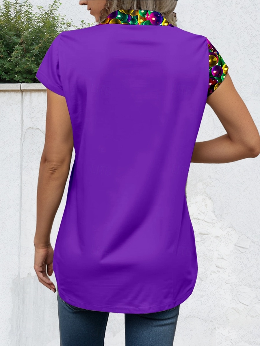 Carnaval Dames Overhemd Grafisch Dagelijks Korte mouw Kap Overhemdkraag Lange tops Dagelijks Paars Zomer Lente 2025 - $25.99 –P2