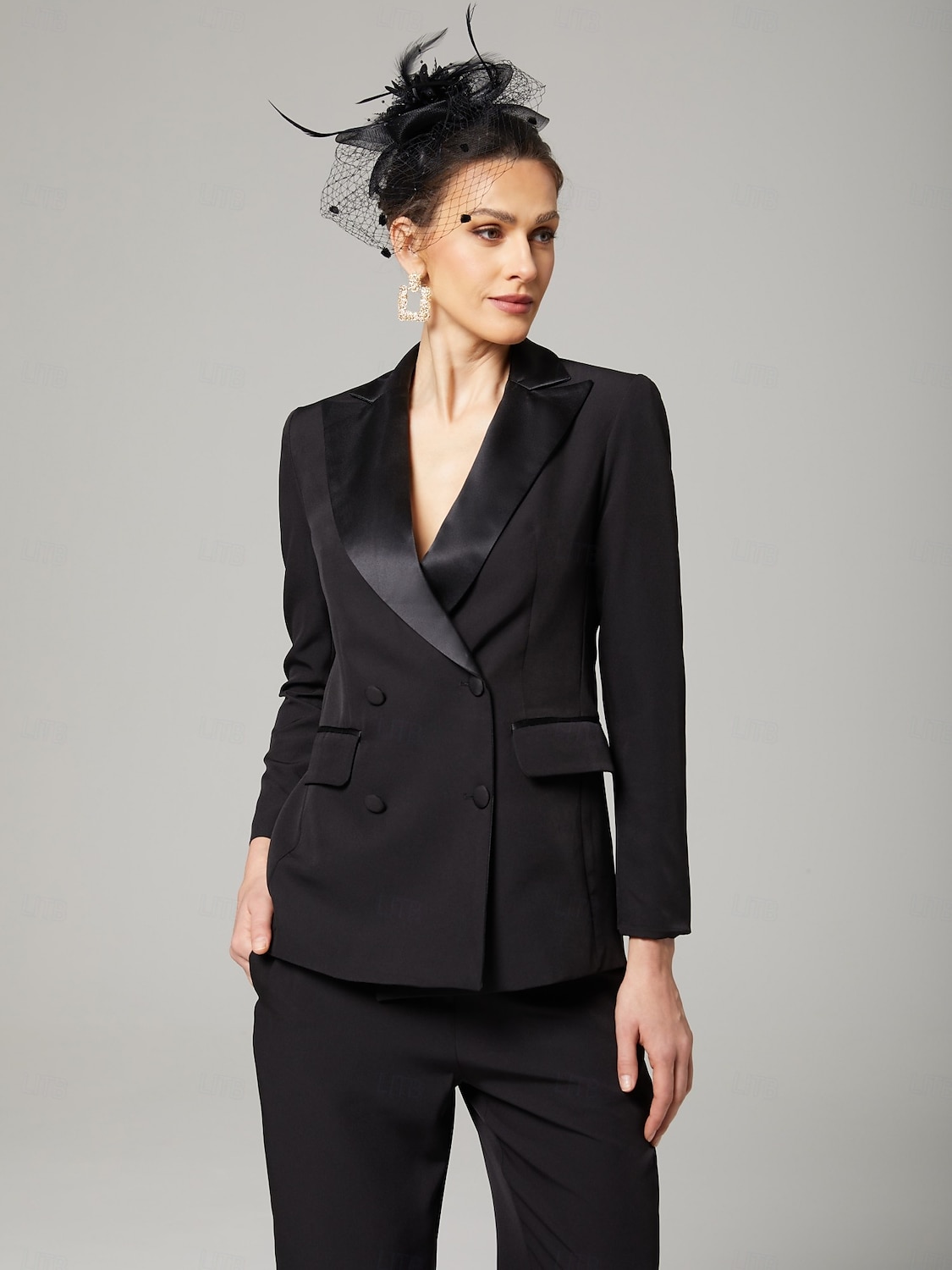 Hosenanzug der Brautmutter Eleganter Hemdkragen knöchellang dehnbare Chiffon lange Ärmel mit Knöpfen einfarbig 2025 2025 - $179.99 –P5