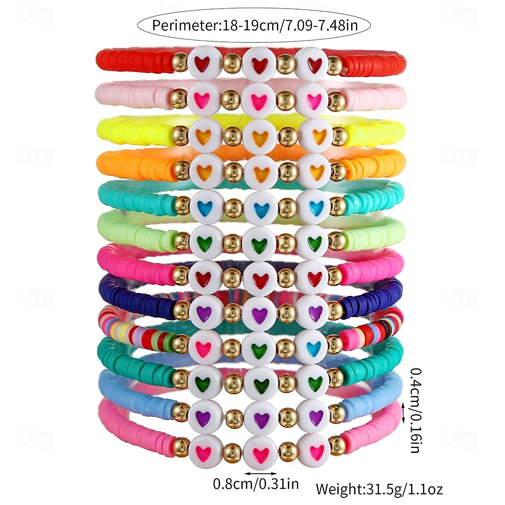 12st glöd-i-mörkret hjärtformade pärlor mjuk lera ccb elastiskt armbandsset, blandad färg, mode 2025 - $12.99 –P2
