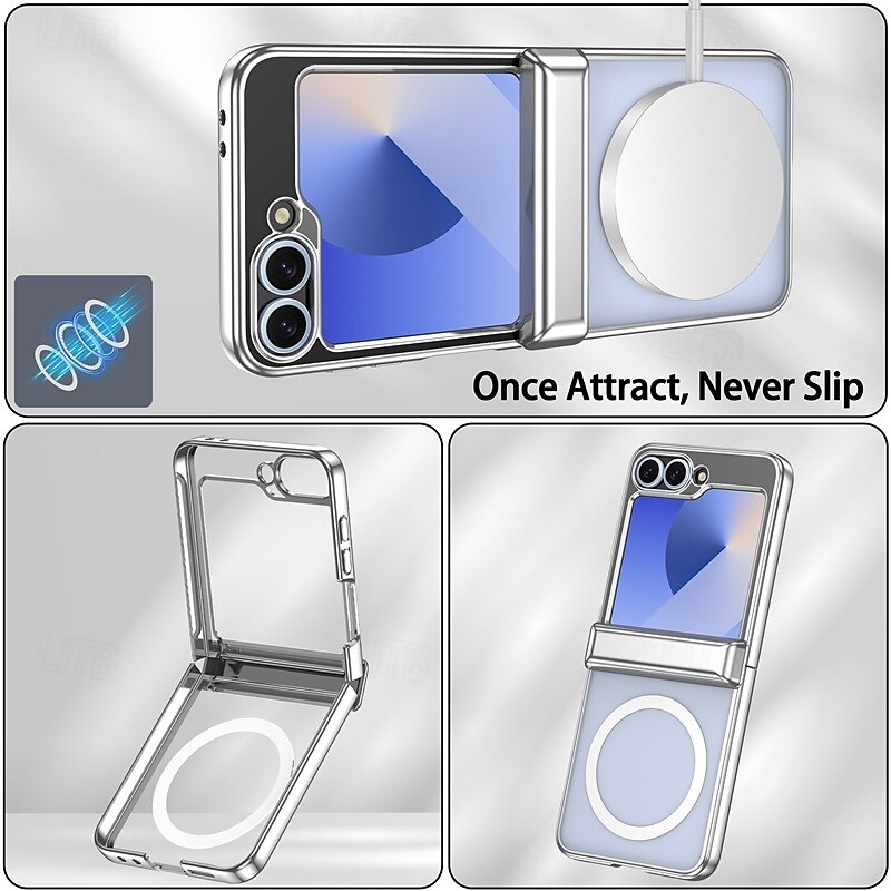 Phone Case For Samsung Galaxy Z Flip 7 Z Flip 6 Z Flip 5 Back Cover Magnetic Support Wireless Charging Shockproof Retro Plating PC 2025 - $22.99 –P7