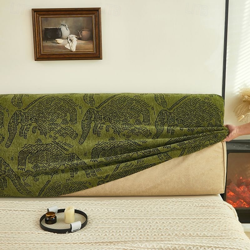 1pc Chenille Bed Headboard Cover Solid Color Elastic Bed Head Slipcover Leaves Printed All-inclusive Bed Backrest Cover Bedroom Available on Both Sides Headboard Cover 2025 - $25.99 –P4