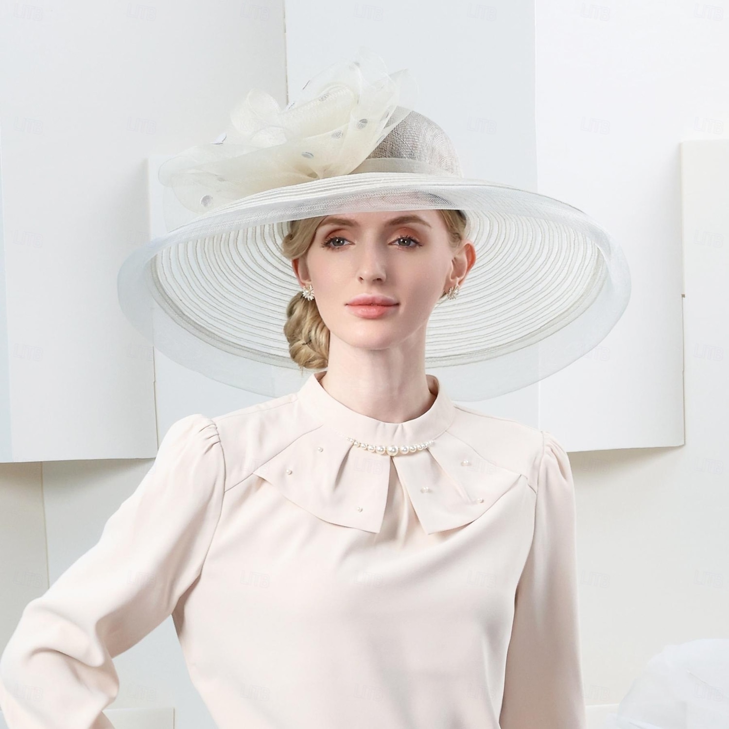 kapelusze z włóknistego miękkiego kapelusza kapelusz przeciwsłoneczny kapelusz z welonem ślub przyjęcie herbaciane elegancki ślub z koronką boczna nakrycie głowy nakrycie głowy 2025 - $71.99 –P6