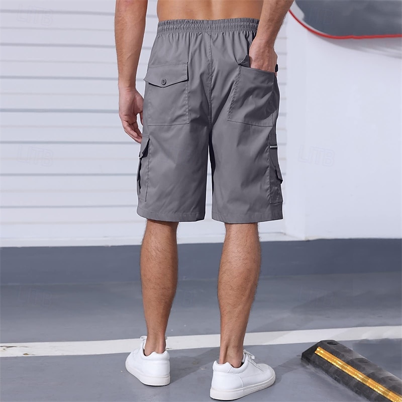 Men's Cargo Shorts Shorts Summer Shorts Drawstring Elastic Waist Multi Pocket Plain Comfort Wearable Knee Length Outdoor Sport Daily Fashion Casual Black Navy Blue 2025 - $20.99 –P2