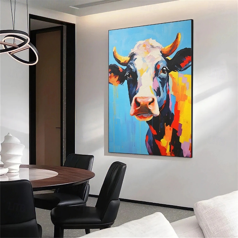 peinture à l'huile peinte à la main, œuvre d'art abstraite de vache, peinture à l'huile, peinture de vache sur toile, art abstrait extra large, peinture animale texturée surdimensionnée, art de 2025 ? $116.99 –P5