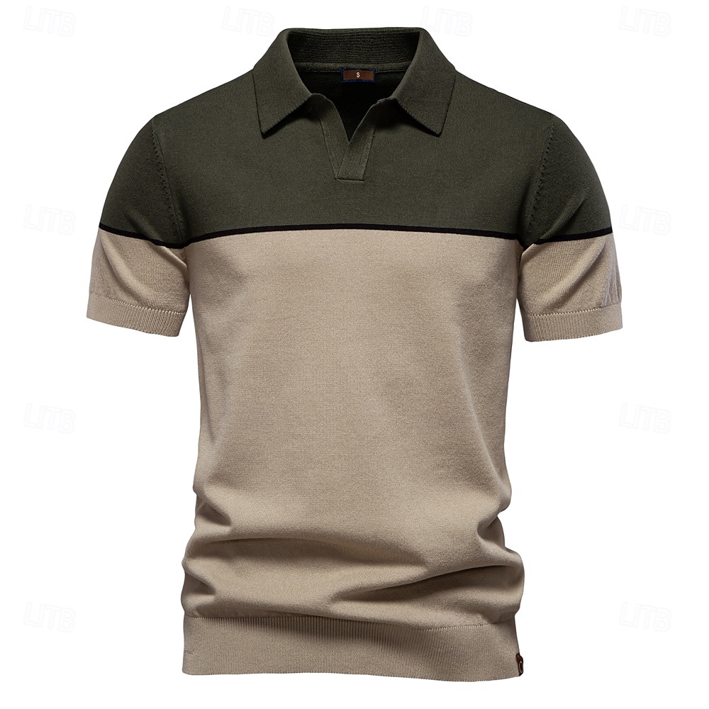 Voor heren Polo Gebreide polo Formeel Werk Meeuwenhalsband Korte mouw Kleurenblok Lapwerk Zomer Marineblauw Khaki Leger Groen Polo 2025 - $26.99 –P1