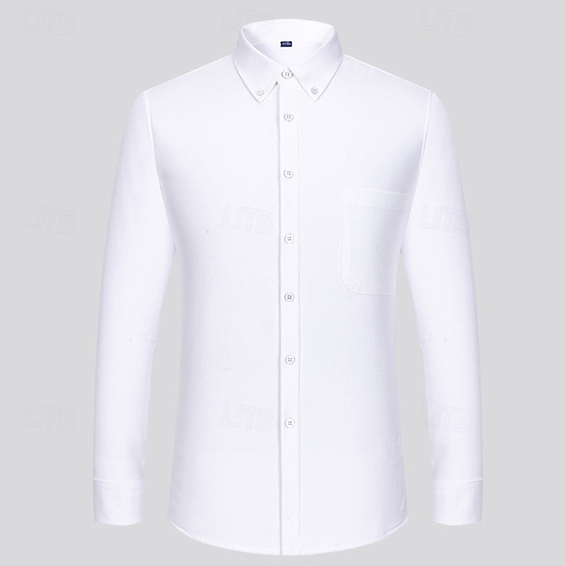 Herr Skjorta Knapp upp skjorta Randig Bröllop Fest Vit Marinblå Blå Himmelsblå Långärmad Kavajslag Höst Vinter Kläder Fleece 2025 - $29.99 –P6