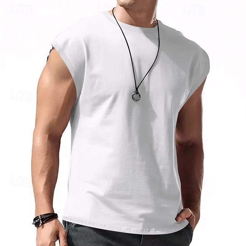 Herren Tank Top Weste Unterhemd Ärmelloses Shirt Ärmellos Rundhalsausschnitt Frühling & Sommer Einfach Mode Designer Urlaub Straße Ausgehen Schwarz Weiß Rote Top T-Shirt für Herren 2025 - $10.49 –P4