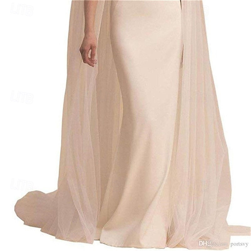 Lace Applique Off-Shoulder Stand-Up Collar Netting Shawl Transparent Cape Button Decoration Small Train Bridal Stage Costume 2025 - $49.99 –P2