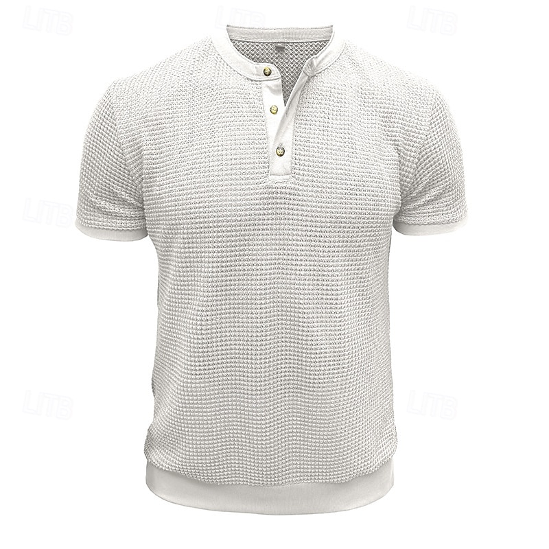 Herre Vaffel Henley-skjorte Henly-skjorte Strikk T-skjorte Kortermet Helfarge عادي Strikketøy Fritid hverdag Knapper Strikket Henley utendørs Avslappet Daglig Sommer Vår & Vinter Svart Hvit Grå 2025 - $20.99 –P10