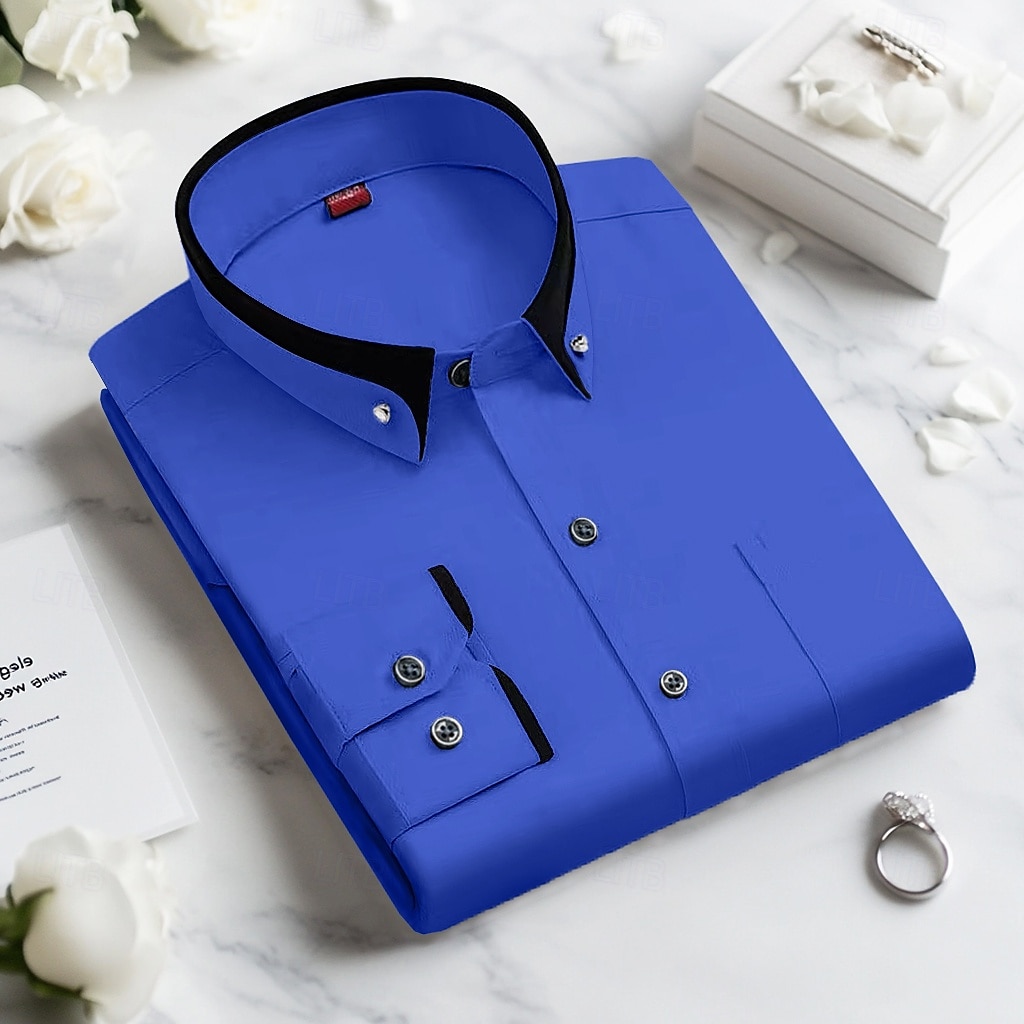 Herren Oberhemd Hemd Bügelfreies Hemd Solide / einfarbig Hochzeit Hellblau Schwarz Weiß Rosa Langarm Umlegekragen Ganzjährig Bekleidung Patchwork 2025 - $26.99 –P12