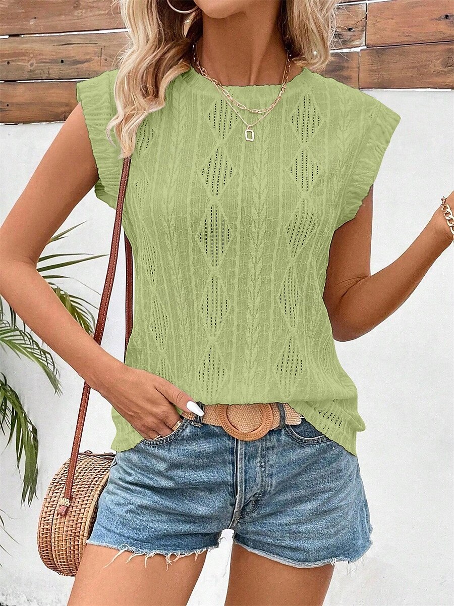 Women's T Shirt Plain Elegant Fashion Modern Sleeveless Crew Neck Regular Tops Daily Weekend White Pink Blue Green Summer Spring 2025 - $21.99 –P2