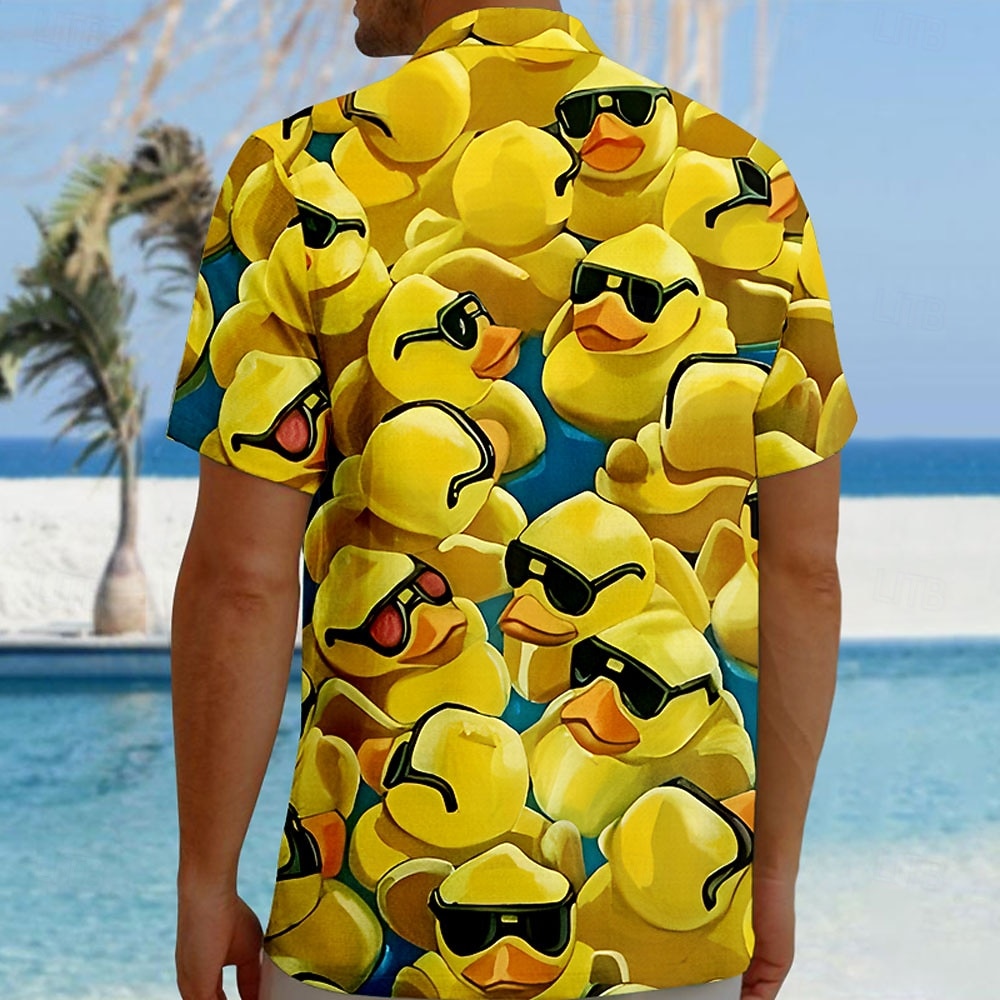 Herren Tiermotiv Lustig Ente Hemd Knopfhemd Kurzarm Modisch lässig Streetwear Urlaub Strandbekleidung Sommer Herbst Umlegekragen 3D-Druck Hemden mit Kragen Eine Tasche vorne Gelb 2026 - $25.99 –P2