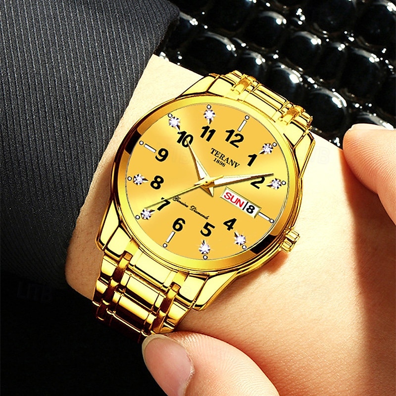 Relógio digital masculino de negócios, mostrador redondo com strass, à prova d'água, luminoso, com pulseira de liga, multifuncional, fashion, relógio de quartzo para homens, presentes de lazer e de 2025 por $23.99 –P15