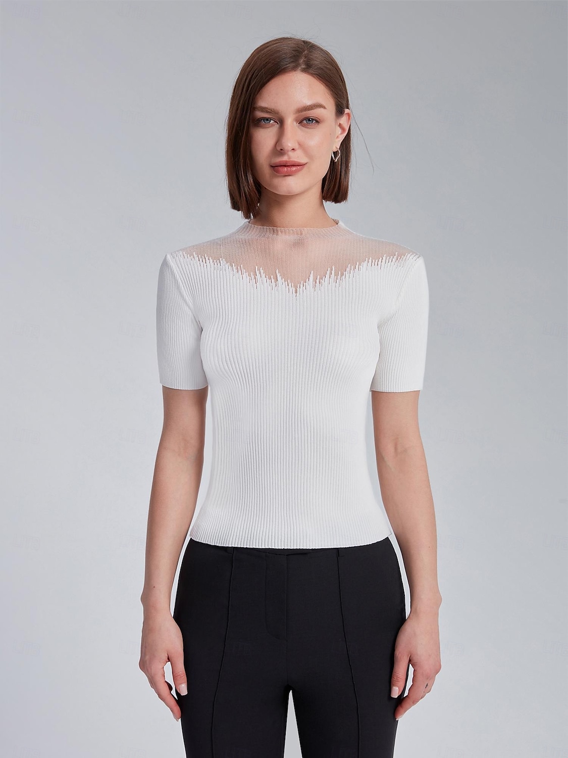 top in maglia a coste trasparente in chiffon del 2025 a $52.99 –P1