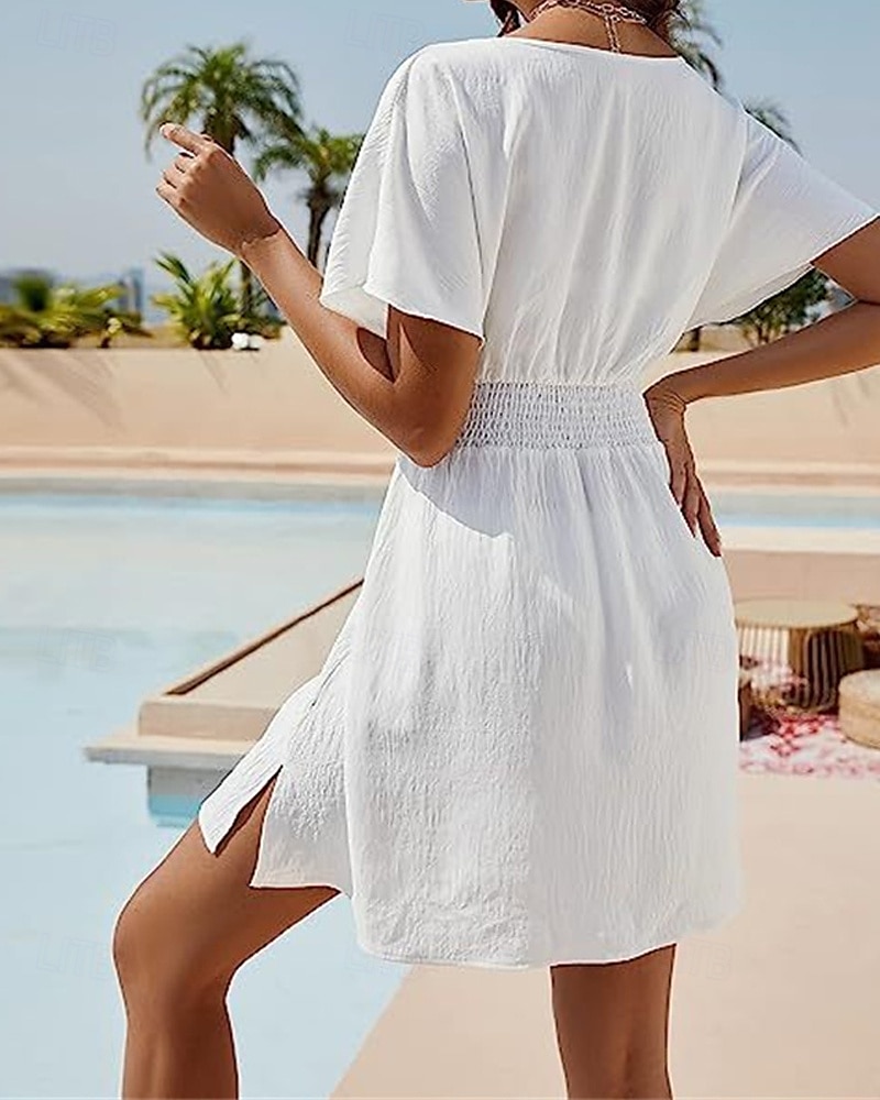 Dam Mini klänning Vit klänning Vardagsklänning Sommarklänning Mode Fladdermusärm Utomhus Helgdag Datum Normal Slät Kortärmad V-hals Svart Vit Sommar Vår 2025 - $24.99 –P4
