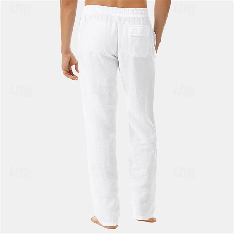 Hombre Pantalones de lino Pantalones Pantalones de verano Pantalones de playa Bolsillo Correa Cintura elástica Plano Comodidad Transpirable Vacaciones Diario Festivos Hawaiano Boho Negro Blanco 2025 - $16.49 –P3