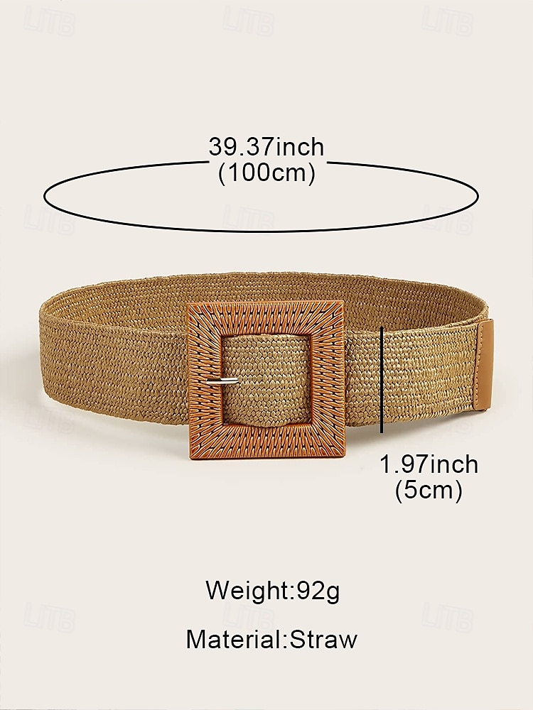 dames geweven stro riem met oversized vierkante gesp – boho chique stijl, verstelbare pasvorm voor casual of strandkleding, perfect voor lente- en zomeroutfits 2025 - $9.99 –P8