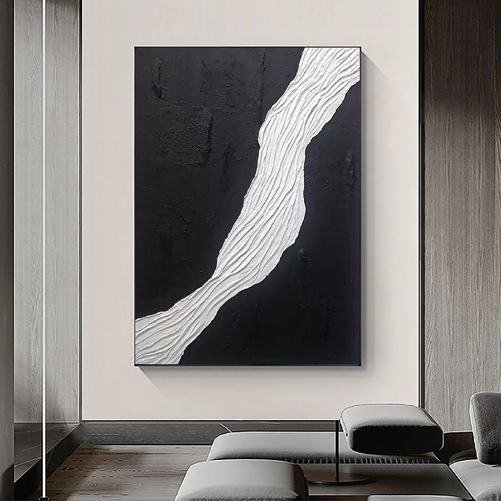 grande peinture abstraite texturée 3D blanche et noire faite à la main, peinture à l'huile abstraite texturée 3D peinte à la main, décoration murale moderne, œuvres d'art pour bureau, décoration de 2025 ? $116.99 –P1