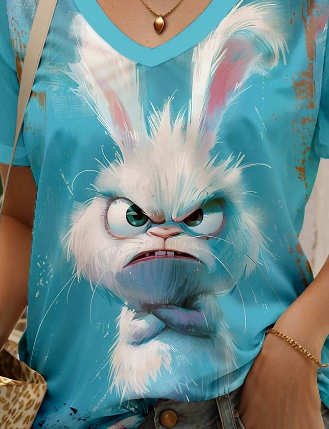 Pâques Femme T shirt Graphic Animal mode Décontractées Manche Courte Col V Hauts réguliers du quotidien Imprimer Bleu Eté Printemps de 2025 ? $19.99 –P3