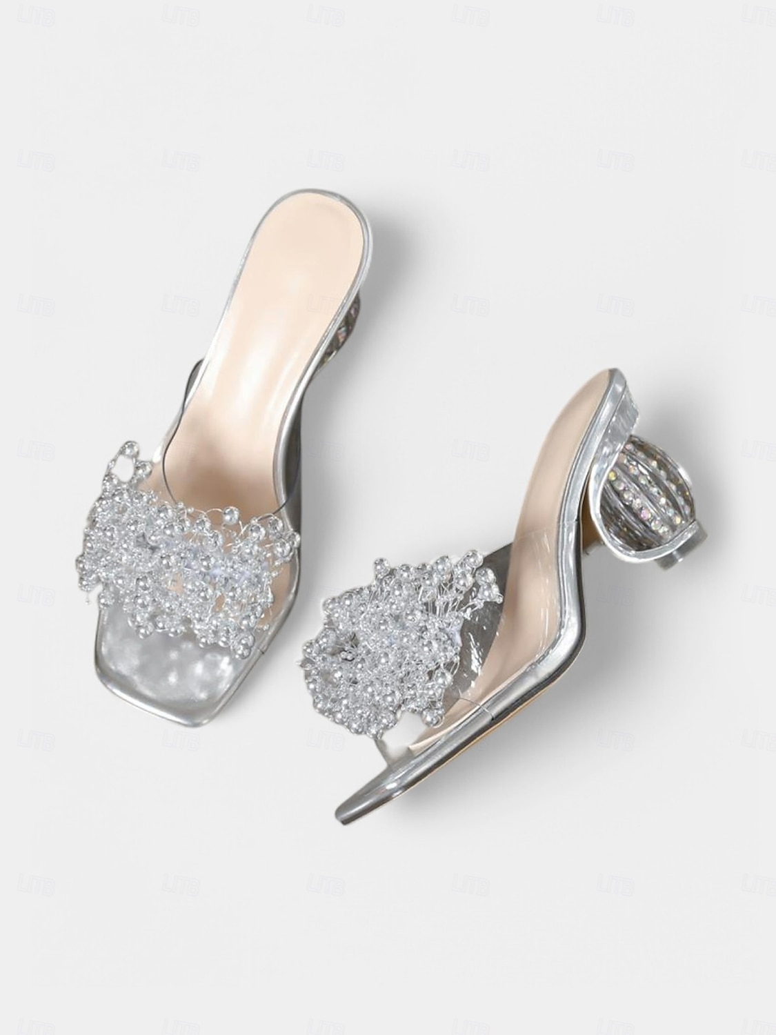 tacchi trasparenti con perline di cristallo dorate per donna – sandali trasparenti con accenti decorativi dorati, perfetti per cocktail party del 2026 a $46.99 –P2