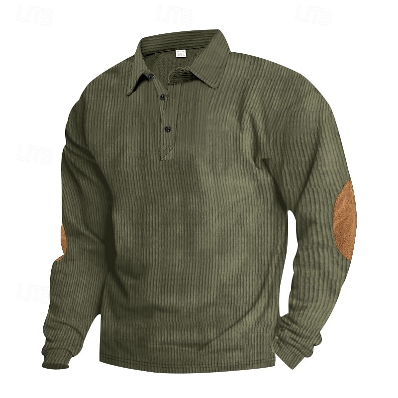 Men's Corduroy Shirt Button Up Polos Casual Sports Lapel Long Sleeve Fashion Basic Color Block Patchwork Button Spring Fall & Winter Regular Fit Army Green Navy Blue Brown Gray Corduroy Shirt 2025 - $22.99 –P11