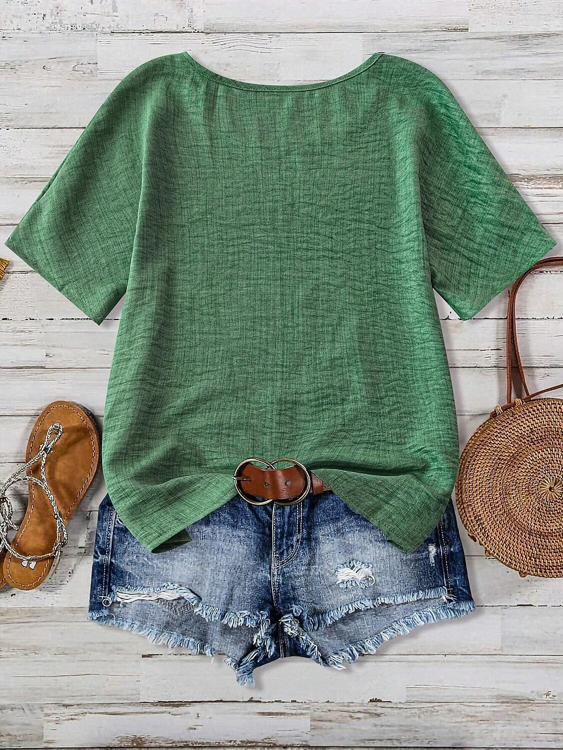 Women's Shirt Floral Casual Half Sleeve Crew Neck Regular Tops Work Daily Linen Like Buttons Print Green Spring Fall Winter 2025 - $28.99 –P2