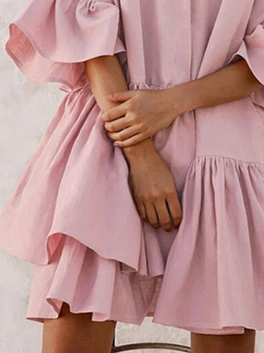 Damen Minikleid Casual kleid Chiffon-Kleid Elegant Kuschelig Stilvoll Ausgestellter Ärmel Urlaub Täglich Lockere Passform Glatt Kurzarm Ständer Schwarz Weiß Rosa Sommer Frühling 2025 - $21.99 –P2