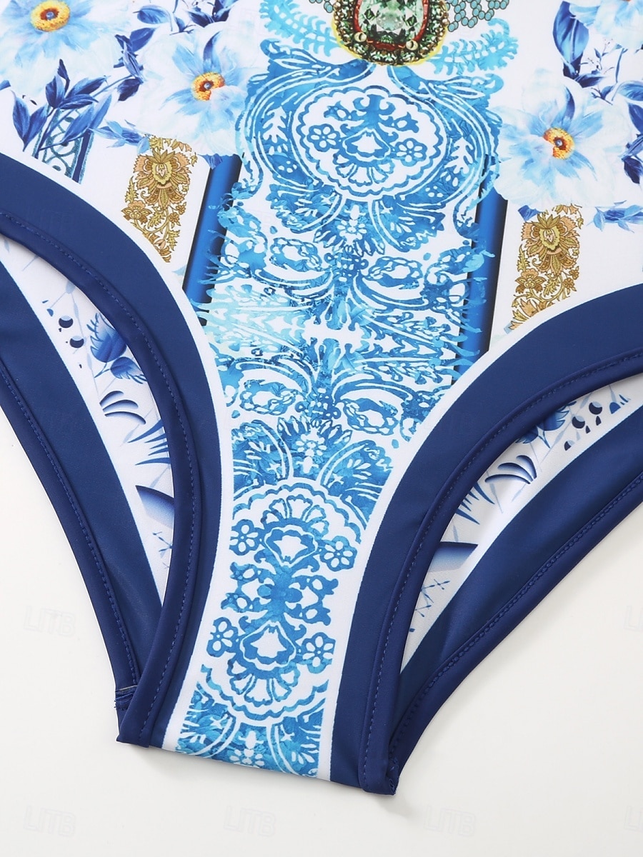 Women's Swimwear One Piece 2 Piece Skirt Swimsuit Backless Tummy Control High Waist Slim Vacation Beach Wear Floral Scoop Neck Sleeveless Bathing Suits 2025 - $48.99 –P3