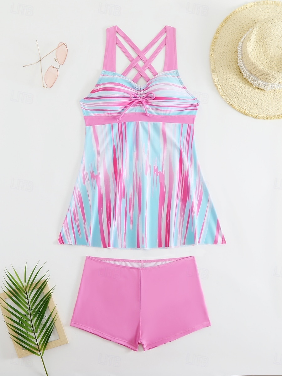 Costume da bagno a tankini da donna a 2 pezzi pantaloni color block controllo della pancia vita alta slim senza schienale abbigliamento da spiaggia per vacanze ombré geometrico scollatura a V senza del 2026 a $33.99 –P5