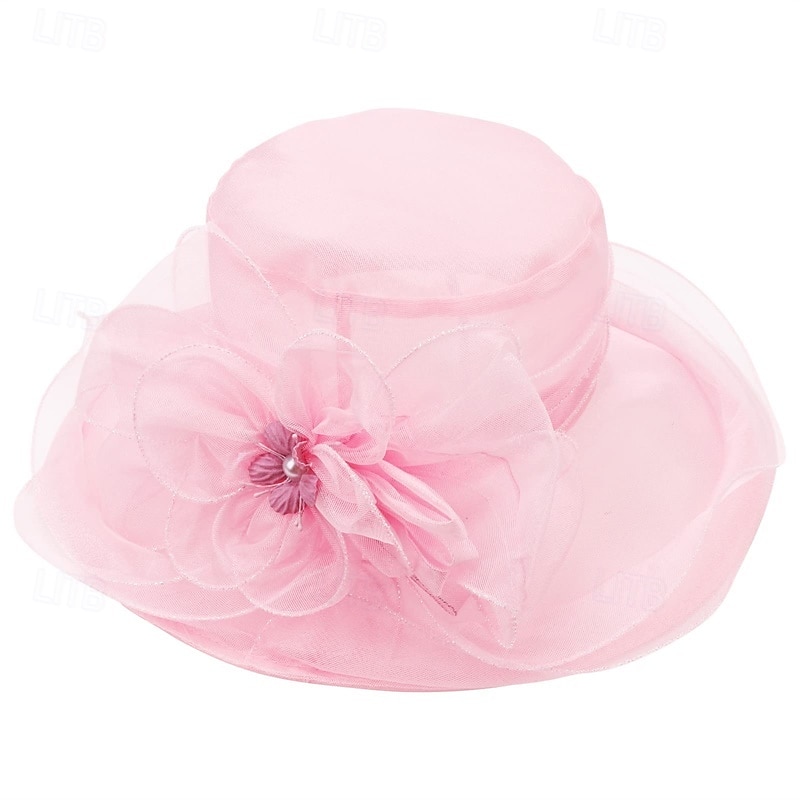 cappello da donna in organza, berretto da chiesa, cappelli da cocktail, da tè, da sposa, con fiori, a tesa larga del 2025 a $16.99 –P6