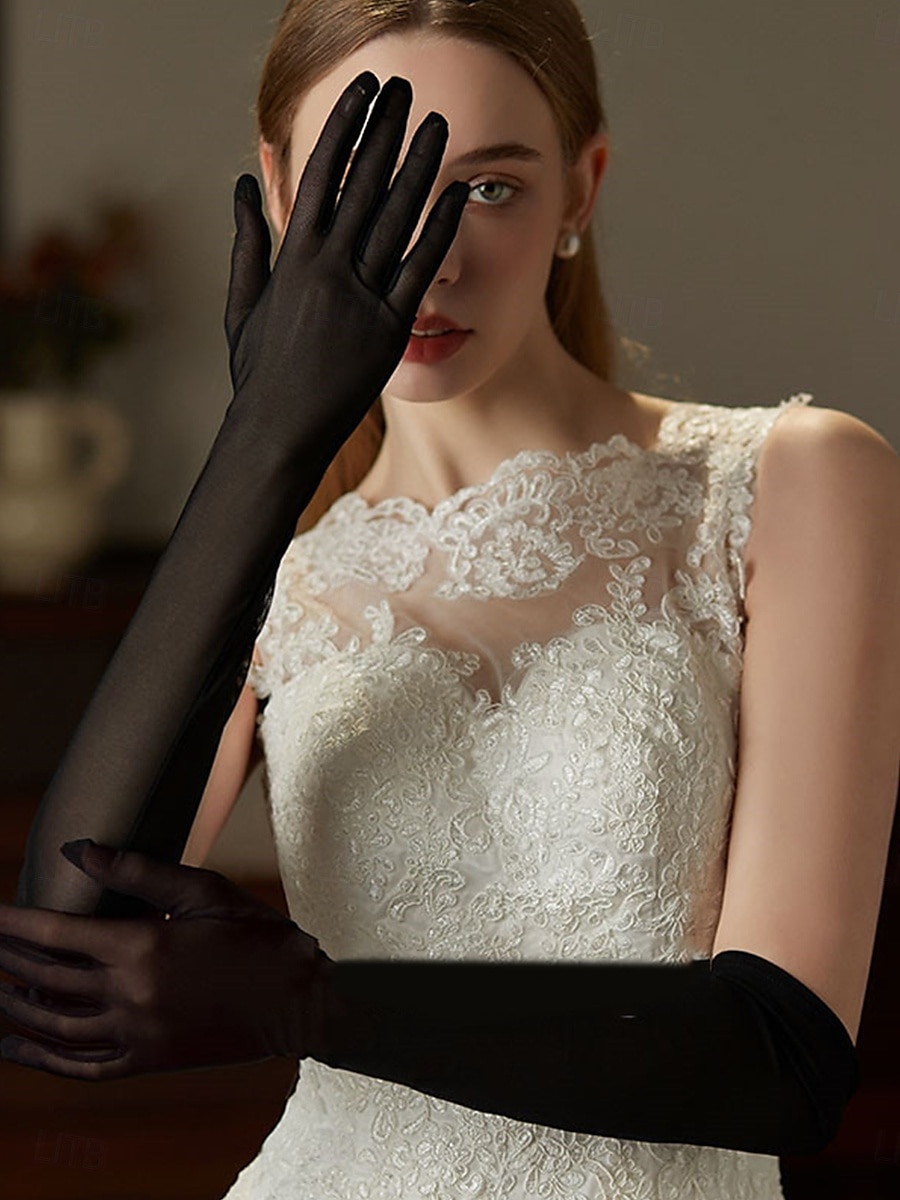 Spitzen-Handschuhe Handgelenklang Elegant  Klassischer Stil Mit einfarbigen Hochzeits-  Partihandschuhen 2025 - $41.99 –P2