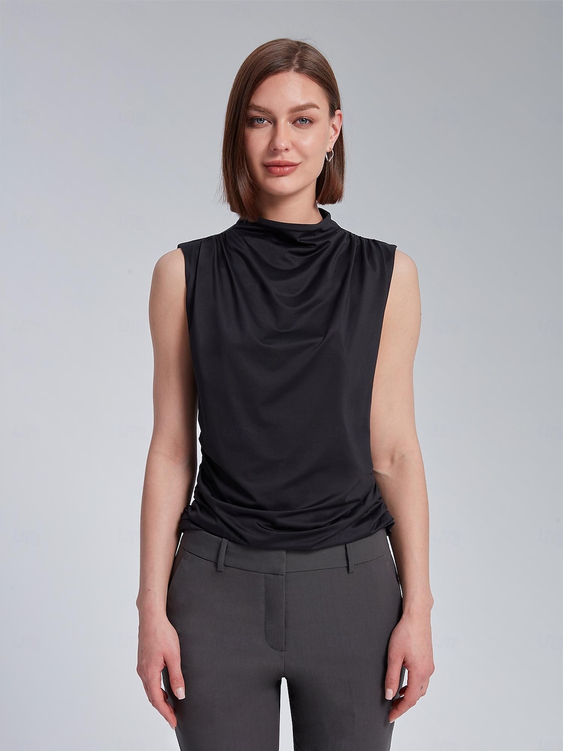 Per donna Tinta unica Vacanza Ufficio Lavoro Senza maniche Nero Bianco Arricciato A lupetto Senza Maniche Elegante Casual Quotidiano Collo Alto Estate Primavera del 2025 a $4.99 –P6