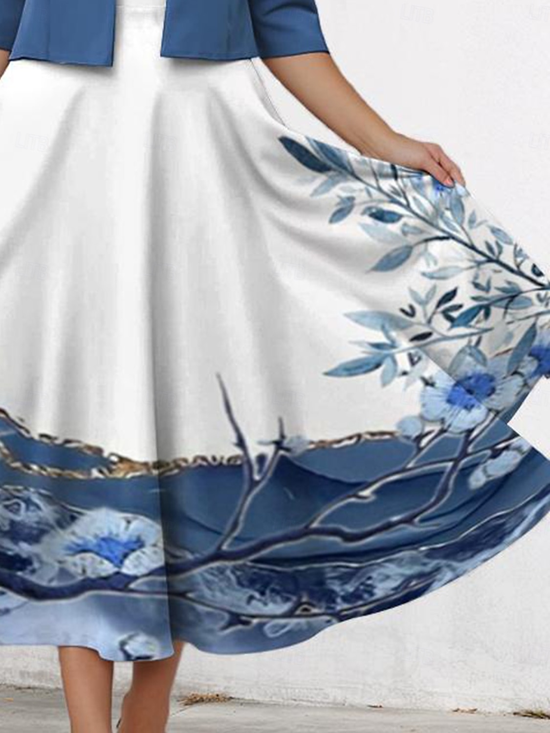 Kvinne Midi Kjole Casual Kjole Chiffon Kjole Sving Kjole Elegant Bryllup Ferie Daglig Regular Fit Blomster Halv erme V Hals Blå Sommer Vår Høst 2025 - $36.99 –P1