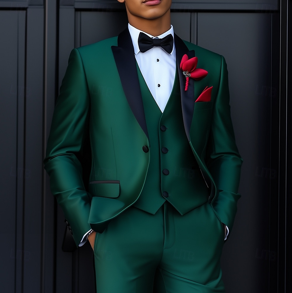 Costume de nuntă prom și petrecere pentru bărbați fracuri verde închis fashion formal uni croială standard 3 piese cu un singur nasture 2025 - $132.99 -P2