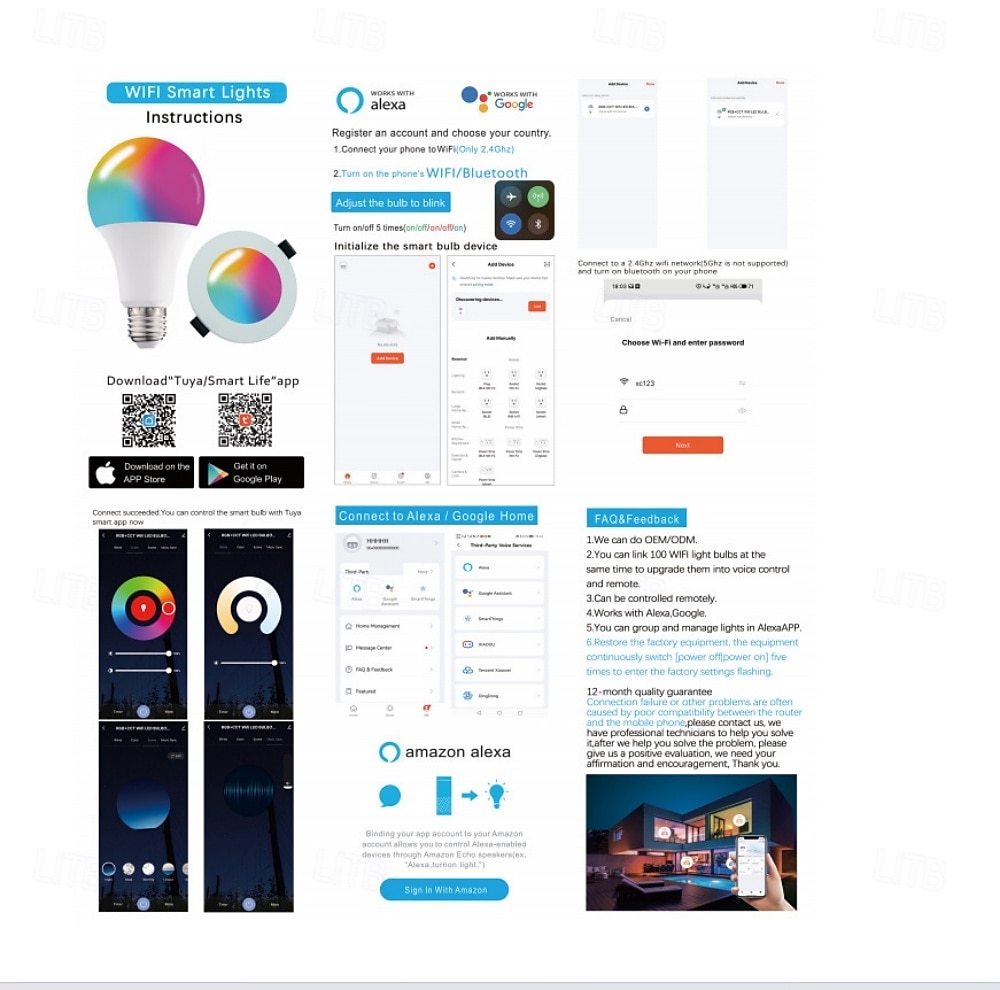 2025年 E26/E27 RGB LED スマート電球 – 10W 色変化、WiFi 調光可能、Alexa 対応 &グーグル4個  コレクション – $53.99 –P5