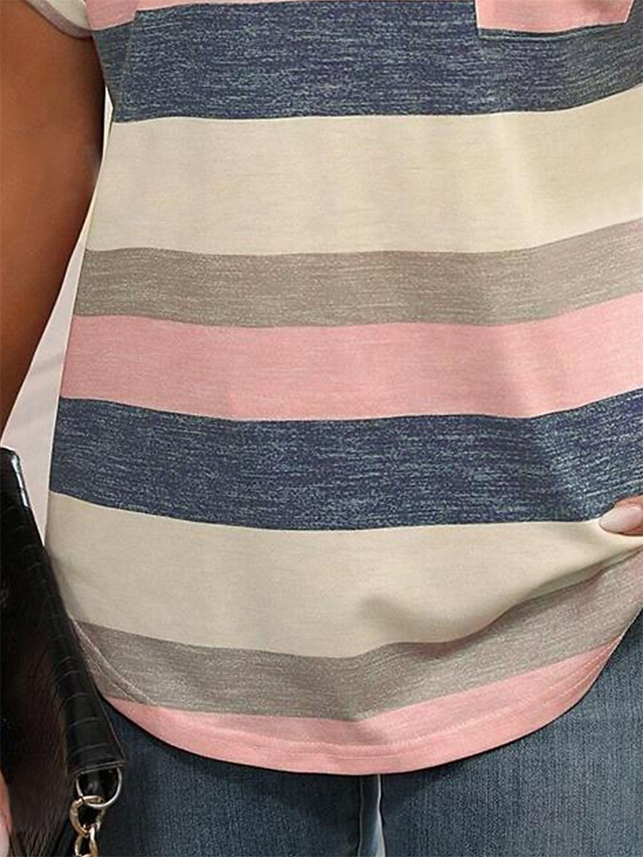 Women's T Shirt Striped Fashion Modern Casual Short Sleeve V Neck Regular Tops Daily Weekend Pink Wine Sky Blue Summer Spring 2025 - $21.99 –P6