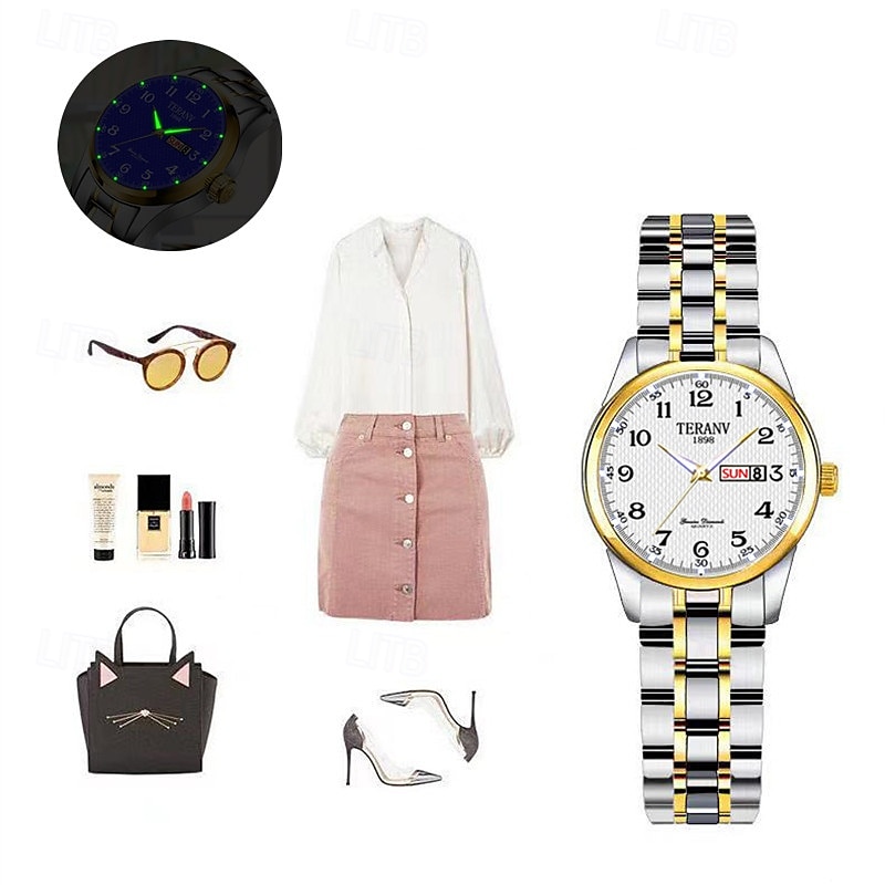 digitale nuovo quadrante circolare orologio da donna business ipx7 impermeabile calendario luminoso display settimanale cinturino in lega multifunzionale elegante orologio al quarzo per viaggio tempo del 2025 a GBP £14 –P9
