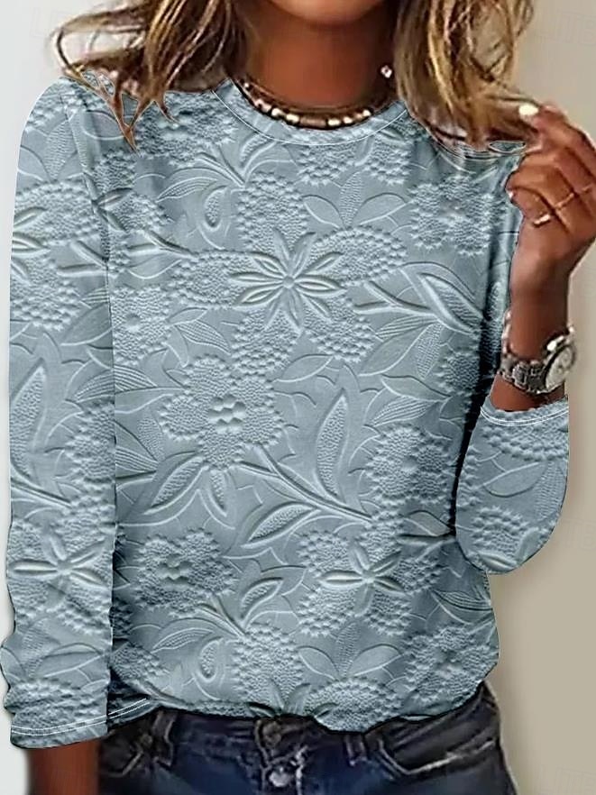 Women's T Shirt Leopard Striped Casual Long Sleeve Crew Neck Regular Tops Daily Print Silver Sage Green Light Brown Blue Spring Fall 2025 - $23.99 –P2
