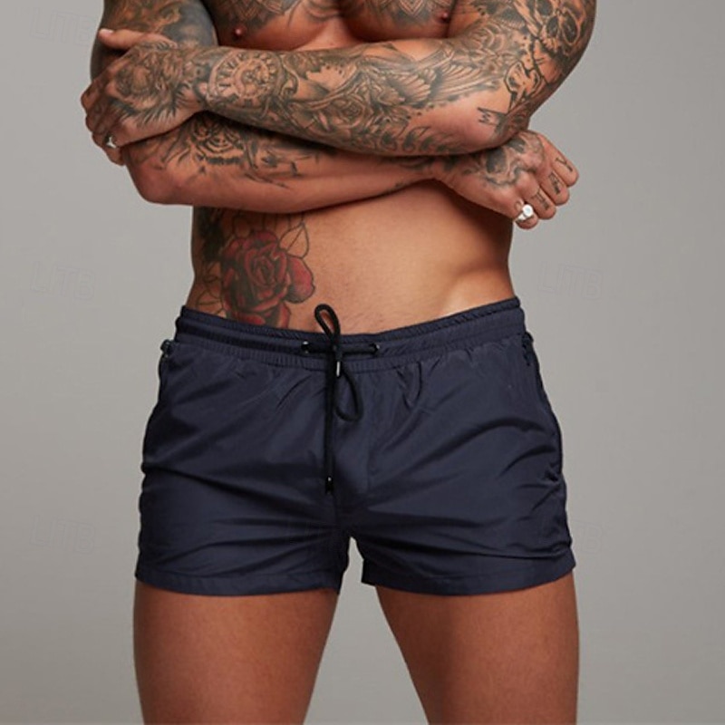 Homens Calção Justo de Natação Shorts de Natação Bermuda de Surf Calças Com Cordão Com bolsos Natação Surfe Praia Esportes Aquáticos Cor Sólida Verão Primavera de 2025 por $16.99 –P17
