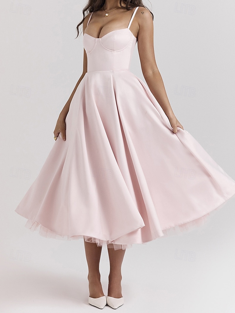 Retro Vintage 1950s Midi Dress Flare Dress Spaghetti Strap Corset Solid Color A-Line Women's Masquerade Wedding Vacation Tea Party Adults' Dress 2025 - $36.99 –P13