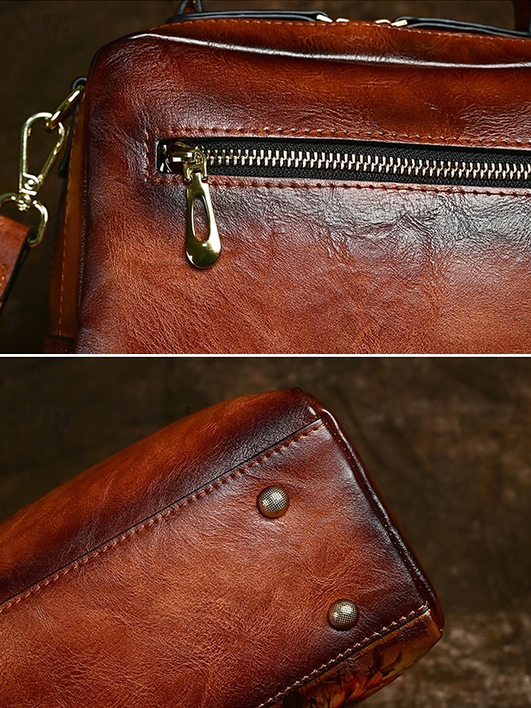 torebka ze skóry vintage z nadrukiem słonecznika i motyla – stylowa torebka typu crossbody dla kobiet, idealna na co dzień i na wyjścia na zewnątrz czerwony brązowy zielony 2025 - $64.99 –P7