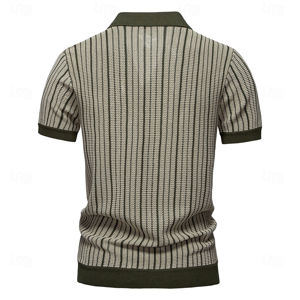 Męskie Gra polo Dzianina polo Formalny Praca Wieczorne Krótki rękaw Prążki Pionowe paski Stripe-Trim Pasek Wiosna Zielony Khaki Gra polo 2025 - $30.99 –P11