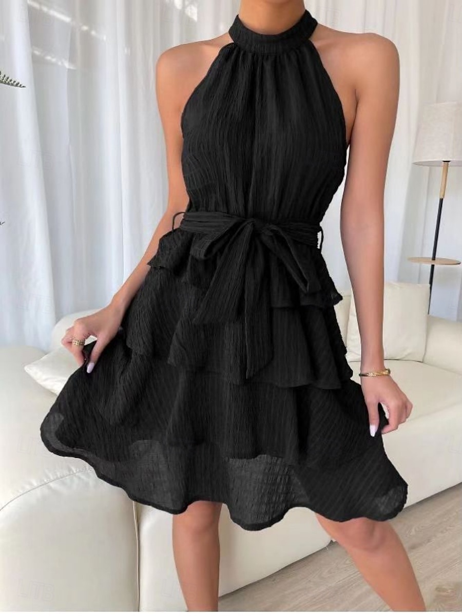 Női Mini Ruha Hétköznapi Ruha A Vonallal Fit And Flare Ruha Alap Hétköznapi Szabadság Napi Rendszeres Illeszkedés Grafikus Ujjatlan Halter Nyak Fekete Piros Kék Lila Nyár 2025 - $30.99 –P13